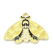 Alloy Enamel Pendants, Golden, Butterfly with Flower Charm, Yellow, 21x28x1.5mm, Hole: 1.6mm(ENAM-R146-01A)
