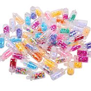 Glass Wishing Bottle Pendant Decorations, with Star Glitter Sequins/Paillette inside, with Plastic Plug, Mixed Color, 27~29x11mm, Hole: 2.5mm, 80pcs/box(sgGGLA-SZ0001-34)