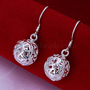 Ball Brass Dangle Earrings, Silver Color Plated, 29x11mm(EJEW-BB11836)