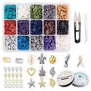DIY Jewelry Set Kits, with Polymer Clay Heishi Beads, Cowrie Shell Pendants, Alloy Pendants & Lobster Claw Clasps,Crystal Thread and Steel Scissors, Mixed Color, 6x1mm, Hole: 2mm(DIY-PH0027-68)