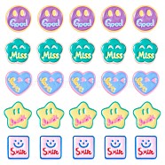 25Pcs Assorted smiling face Star Heart Slime Opaque Resin Cabochon Flatback Scrapbooking Embellishment with Smile Love Miss Luck Words Epoxy Slime Cabochon for DIY Crafts Scrapbooking Phone Case Decor, Mixed Color, 19~24mm, 5 styles(JX283A)