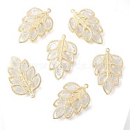 Iron with Glass Pendants, Leaf Charm, Light Gold, 43.5x28x10mm, Hole: 1.6mm(IFIN-B002-08KCG)