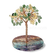 Natural Yellow Quartz & Green Aventurine Chips Tree Decorations, Resin Base Copper Wire Feng Shui Energy Stone Gift for Home Desktop Decoration, 81x115~118mm(DJEW-M012-03A)