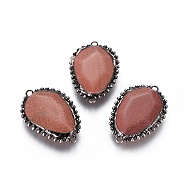 Synthetic Goldstone Links connectors, with Brass Findings, Faceted, Oval, Antique Silver, 44~51x27~34x7~9mm, Hole: 2.5~3mm(G-L509-33A)