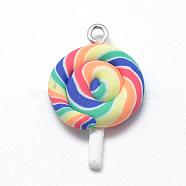 Handmade Polymer Clay Pendants, Lollipop, Colorful, 28~33x19~21x6~7mm, Hole: 2mm(CLAY-Q240-010C)