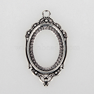 Vintage Tibetan Style Alloy Pendant Cabochon Bezel Open Back Settings, Cadmium Free & Lead Free, Antique Silver, Oval Tray: 18x25mm, 42x23x2mm, Hole: 3mm, about 284pcs/kg(TIBEP-O006-35AS)