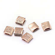 Rack Plating Brass Cubic Zirconia Beads, Long-Lasting Plated, Square, Rose Gold, 9x9x4mm, Hole: 1.5x5.5mm(ZIRC-S036-02RG)