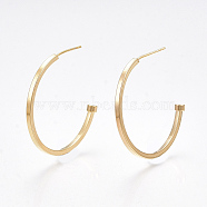 Brass Stud Earrings, Half Hoop Earrings, Real 18K Gold Plated, 30x30mm, Pin: 0.8mm(X-KK-T038-487G)