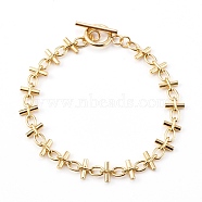 Brass Bar Link Chain Bracelets, with 304 Stainless Steel Toggle Clasps, Golden, 7-5/8 inch(19.5cm)(X-BJEW-JB06004)