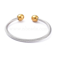 304 Stainless Steel Cuff Bangles, Torque Bangles, Twist, Golden & Stainless Steel Color, 2-1/4 inch(5.7cm)(BJEW-M284-12GP)
