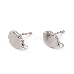 201 Stainless Steel Stud Earring Findings, with 304 Stainless Steel Pins and Horizontal Loops, Oval, Stainless Steel Color, 12x7mm, Hole: 1.6mm, Pin: 0.7mm(STAS-G266-15P)