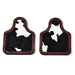 Eco-Friendly Cowhide Leather Big Pendants, with Dyed Wood, Bottle with Leopard Print, Black, 58x45x3mm, Hole: 1.5mm(FIND-N049A-09A-04)