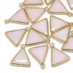 Glass Pendants, with Golden Tone Brass Findings, Faceted, Triangle, Misty Rose, 21.5x18x4.5mm, Hole: 1.5~2mm(GLAA-Q068-20A-11)
