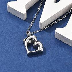 304 Stainless Steel Double Dolphin Heart Urn Ashes Necklaces, Cable Chain Necklaces for Women Men, Stainless Steel Color, 21.65 inch(55cm)(STAS-Z106-08P)