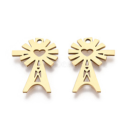 201 Stainless Steel Pendants, Flower Charm, Real 18K Gold Plated, 20x15x1mm, Hole: 1.6mm(STAS-N091-170LG)