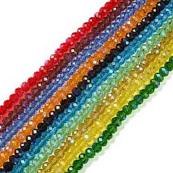 Electroplate Transparent Glass Beads Strands, Facted, Round, Mixed Color, 10x8mm, Hole: 1.2mm, about 52~69pcs/strand, 13.39~21.65''(34~55cm)(GLAA-D022-01)