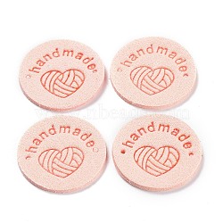 Microfiber Knitting Heart Label Tags, Clothing Handmade Labels, for DIY Jeans, Bags, Shoes, Hat Accessories, Flat Round, Misty Rose, 25mm(PATC-PW0001-001M)
