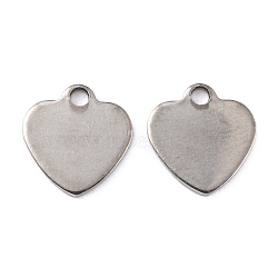 201 Stainless Steel Charms, Heart, Stainless Steel Color, 10x9.5x0.8mm, Hole: 1.4mm(STAS-K217-63)