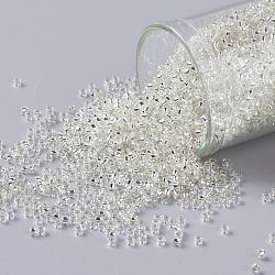TOHO Round Seed Beads, Japanese Seed Beads, (21) Silver-Lined Transparent Crystal Clear, 15/0, 1.5mm, Hole: 0.7mm, about 3000pcs/bottle, 10g/bottle(SEED-JPTR15-0021)