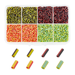 4 Colors Opaque Colours Two Tone Bugle Beads, Round, Mixed Color, 4~8.5x2mm, Hole: 0.6~0.8mm, about 30g/color(SEED-AR0001-10)