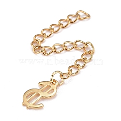 304 Stainless Steel Chain Extender, Curb Chain, with 202 Stainless Steel Charms, Crown, Golden, 59mm, Link: 3.7x3x0.5mm, Crown: 8x10x0.7mm(STAS-F268-24G)