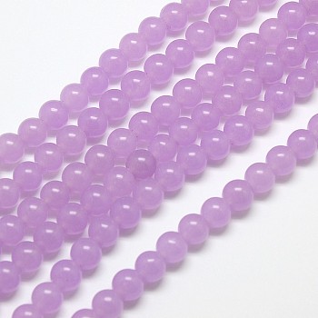 Natural Malaysia Jade Bead Strands, Round Dyed Beads, Lilac, 6mm, Hole: 1mm, about 64pcs/strand, 15 inch