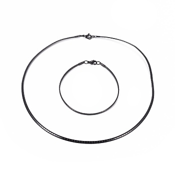 304 Stainless Steel Choker Necklaces and Bangles Jewelry Sets, with Lobster Claw Clasps, Electrophoresis Black, 7-7/8 inch(20.1cm), 17.6 inch(45cm), 3mm