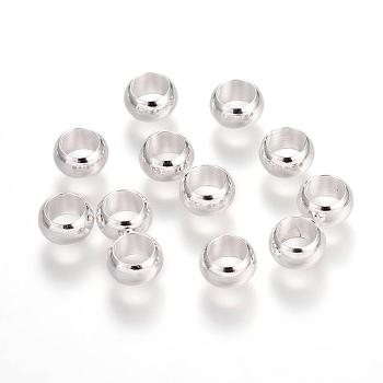 Brass European Beads, Large Hole Rondelle Beads, Silver Color Plated, 7x4mm, Hole: 4.5mm
