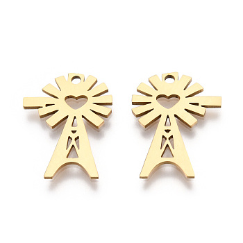 201 Stainless Steel Pendants, Flower Charm, Real 18K Gold Plated, 20x15x1mm, Hole: 1.6mm