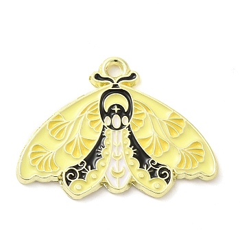 Alloy Enamel Pendants, Golden, Butterfly with Flower Charm, Yellow, 21x28x1.5mm, Hole: 1.6mm