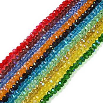 Electroplate Transparent Glass Beads Strands, Facted, Round, Mixed Color, 10x8mm, Hole: 1.2mm, about 52~69pcs/strand, 13.39~21.65''(34~55cm)