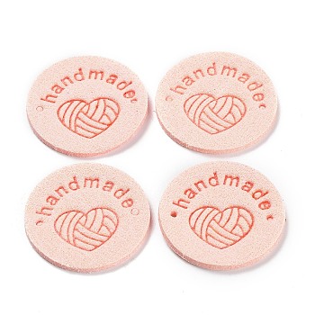 Microfiber Knitting Heart Label Tags, Clothing Handmade Labels, for DIY Jeans, Bags, Shoes, Hat Accessories, Flat Round, Misty Rose, 25mm