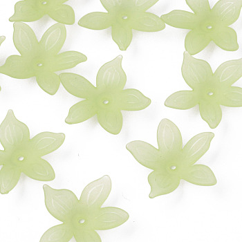 Transparent Acrylic Beads, Frosted, Flower, Light Green, 26x27x6mm, Hole: 1.8mm, about 980pcs/500g