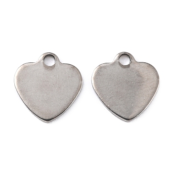 201 Stainless Steel Charms, Heart, Stainless Steel Color, 10x9.5x0.8mm, Hole: 1.4mm