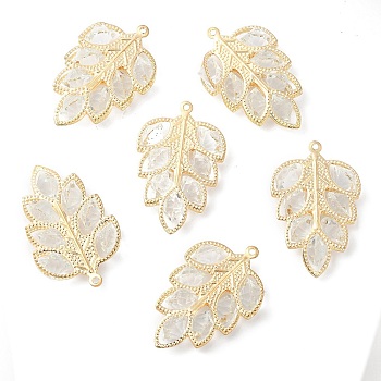 Iron with Glass Pendants, Leaf Charm, Light Gold, 43.5x28x10mm, Hole: 1.6mm
