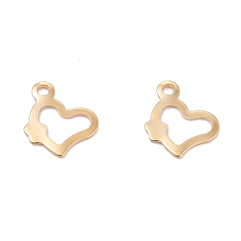 201 Stainless Steel Charms, Hollow, Heart, Real 18k Gold Plated, 9x11.5x0.8mm, Hole: 1.4mm