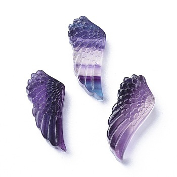Carved Natural Fluorite Pendants, Wing, 31x14x5~7.5mm, Hole: 0.9mm