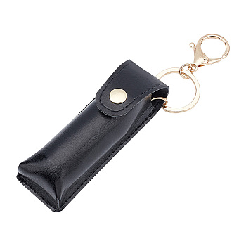Portable Imitation Leather Chapstick Keychain Holder, Fashion Lipstick Case Holder Keychain, Black, 16cm