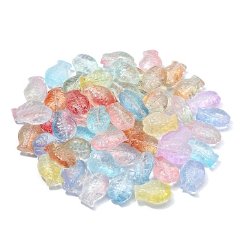 100Pcs Transparent Glass Beads, Fish, Mixed Color, 14x10x5.5mm, Hole: 1.2mm