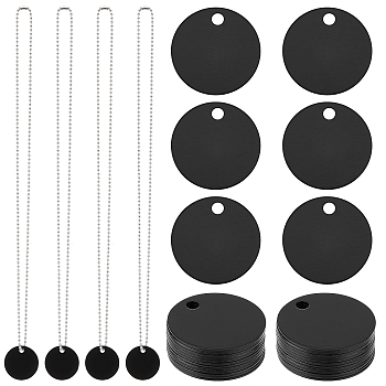 DIY Stamping Blank Tag Necklace Making Kit, Including Flat Round Aluminum Pendant, Stainless Steel Ball Chains, Black, 40Pcs/box