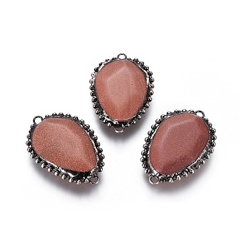 Synthetic Goldstone Links connectors, with Brass Findings, Faceted, Oval, Antique Silver, 44~51x27~34x7~9mm, Hole: 2.5~3mm