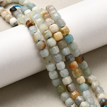 Natural Flower Amazonite Beads Strands, Faceted Table Cut Cube, 5~6x5~6x5~6mm, Hole: 1.2mm, about 61pcs/strand, 12.20~12.80''(31~32.5cm)