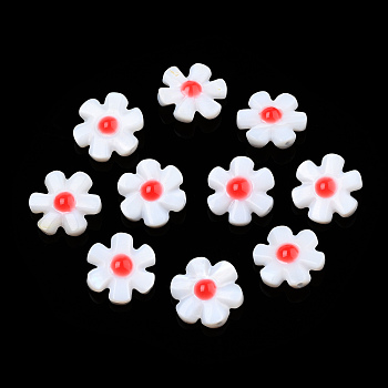 Natural Freshwater Shell Enamel Beads, Flower, Red, 12x12x4mm, Hole: 0.8mm