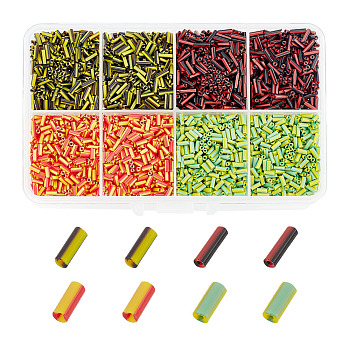 ARRICRAFT 4 Colors Opaque Colours Two Tone Bugle Beads, Round, Mixed Color, 4~8.5x2mm, Hole: 0.6~0.8mm, about 30g/color