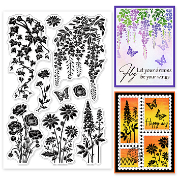 Custom Summer Theme PVC Plastic Clear Stamps, for DIY Scrapbooking, Photo Album Decorative, Cards Making, Flower, 160x110mm