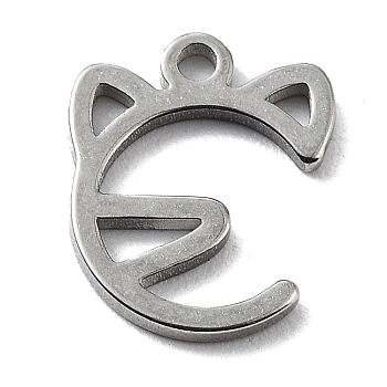 304 Stainless Steel Charms, Stainless Steel Color, Laser Cut, Cat Shape, 10.5x8.5x1mm, Hole: 1.2mm.