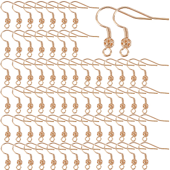 100Pcs Brass French Hooks with Coil and Ball, Ear Wire, Real 24K Gold Plated, 21x21x4mm, Hole: 2mm, Pin: 0.8mm