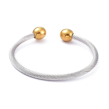 304 Stainless Steel Cuff Bangles, Torque Bangles, Twist, Golden & Stainless Steel Color, 2-1/4 inch(5.7cm)