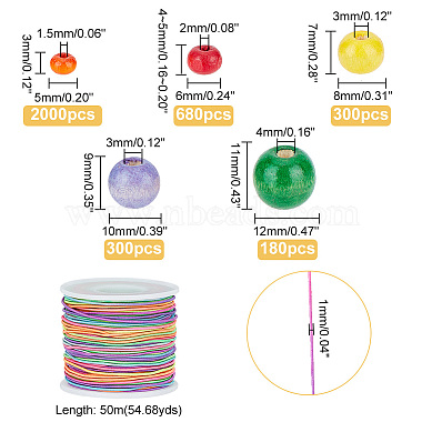 arricraft 3460piezas 5 estilos cuentas redondas de madera natural teñidas(WOOD-AR0001-33)-2