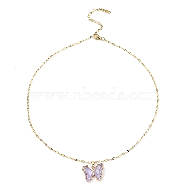 Butterfly Light Gold Brass Micro Pave Cubic Zirconia Pendant Necklaces(NJEW-E105-05KCG-04)-2
